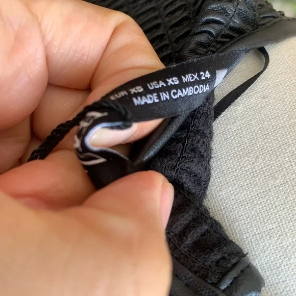 ZARA Black Faux Leather Smocked Midi Dress XS NWT - Picture 6 of 9